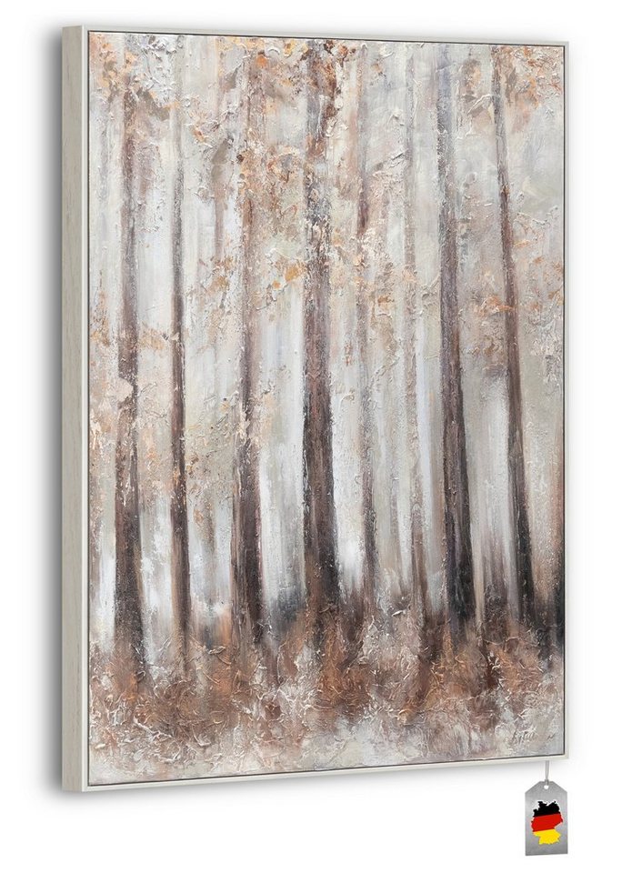 YS-Art Gemälde Morgenfrische, Landschaft Leinwand Bild Handgemalt mit Rahmen vom Wald Baum von YS-Art
