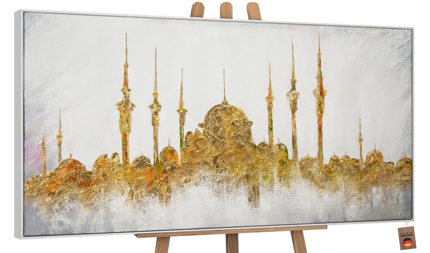 YS-Art Gemälde Moschee, Leinwandbild Islam Moschee in Gold mit Rahmen von YS-Art
