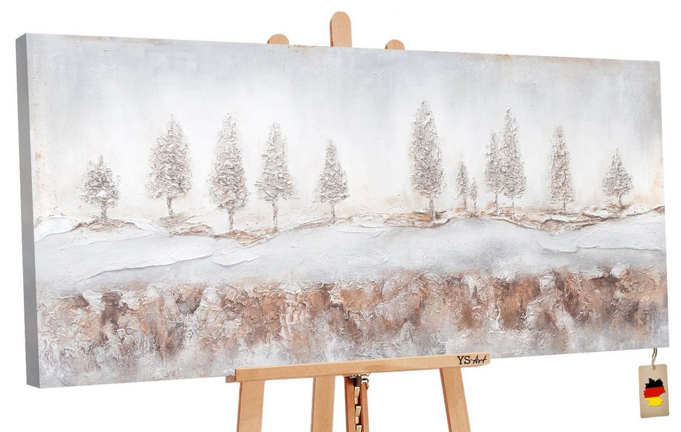 YS-Art Gemälde Nebelig, Landschaftsbilder, Wald Leinwand Bild Handgemalt Weiße Tannen von YS-Art