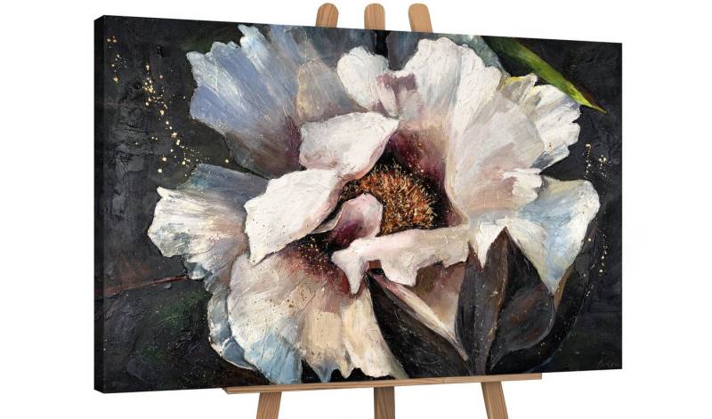 YS-Art Gemälde Pfingstrosen II, Blumen, Goldene Pfingstrose Blumen Leinwand Bild Handgemalt Schwarz von YS-Art