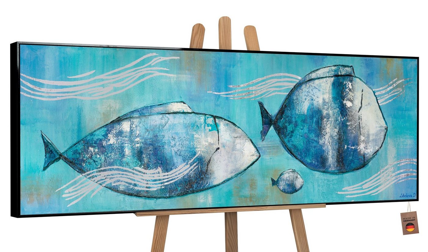 YS-Art Gemälde Reisende Fische, Tiere, Fische auf Leinwand Bild Handgemalt im Meer Familie von YS-Art