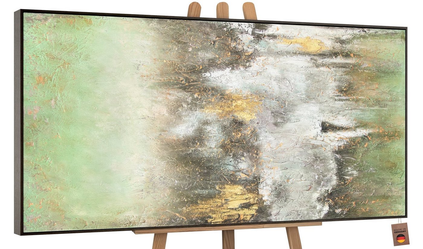 YS-Art Gemälde Ruhe vorm Sturm, Abstrakte Bilder, Abstraktes Leinwand Bild Handgemalt Grün Gold Weiß von YS-Art