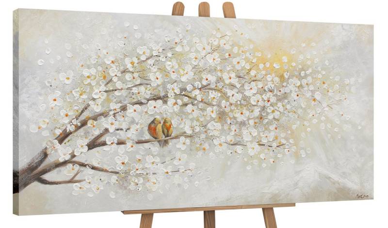YS-Art Gemälde Sonnenaufgang, Natur, Leinwand Bild Handgemalt Zwei Vögel auf dem Baum Sonnenschein von YS-Art