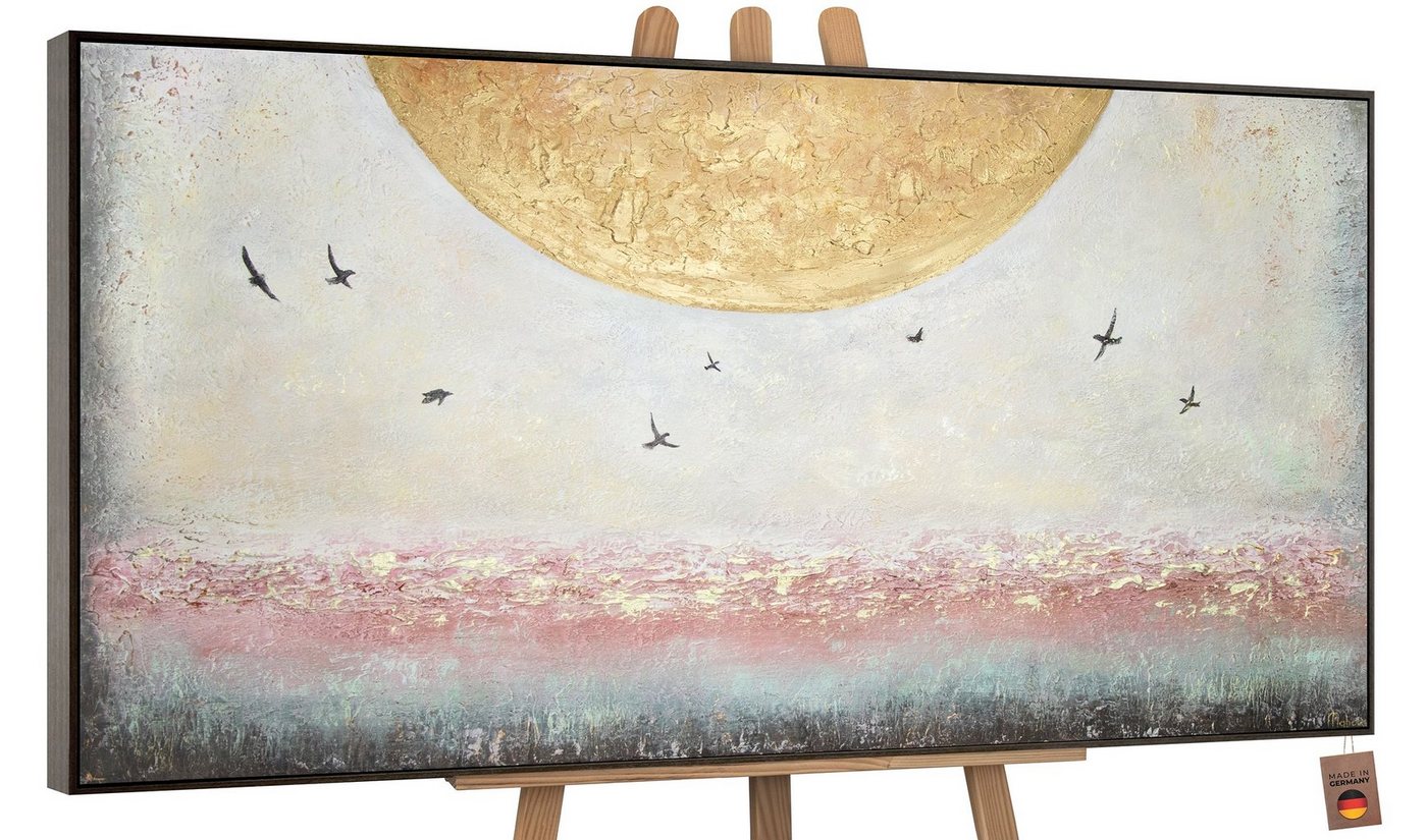 YS-Art Gemälde Sonnenenergie, Landschaft, Leinwand Bild Handgemalt Gold Sonne Vögel Süden von YS-Art
