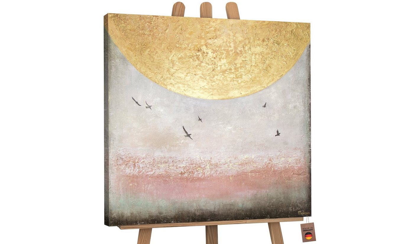 YS-Art Gemälde Sonnenenergie II, Landschaft, Leinwand Bild Handgemalt Goldene Sonne Vögel Abstrakt von YS-Art