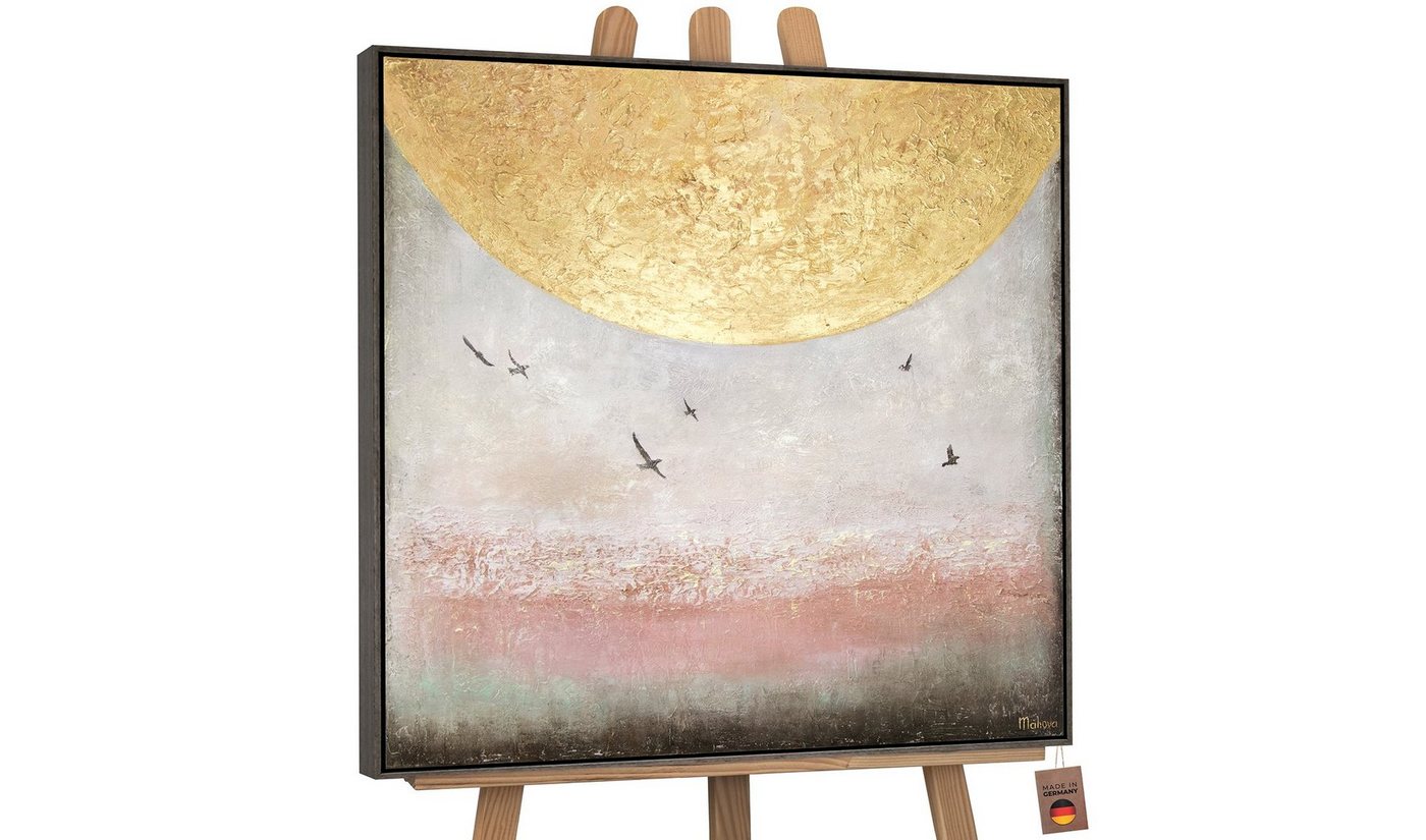 YS-Art Gemälde Sonnenenergie II, Landschaft, Leinwand Bild Handgemalt Goldene Sonne Vögel Abstrakt von YS-Art