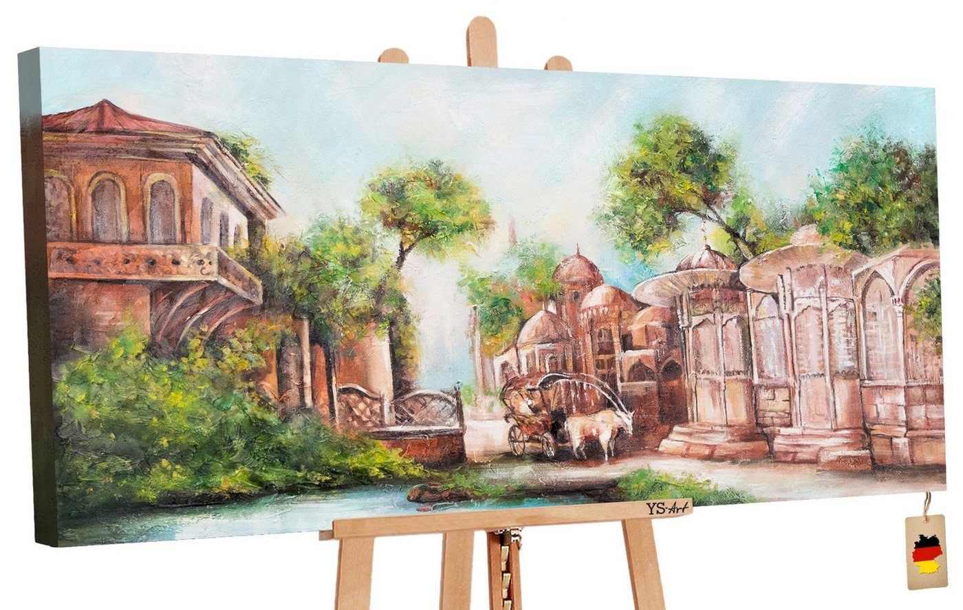 YS-Art Gemälde Stadtpassage, Landschaft, Altes Jahrhundert Dorfleben Leinwand Bild Handgemalt von YS-Art