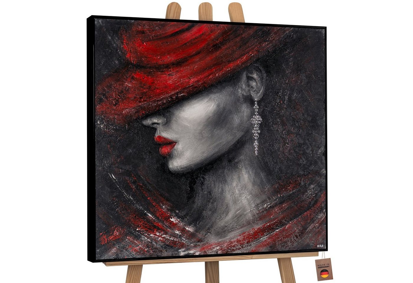 YS-Art Gemälde Stil, Menschen, Leinwand Bild Handgemalt Hübsche Frau Rote Lippen von YS-Art