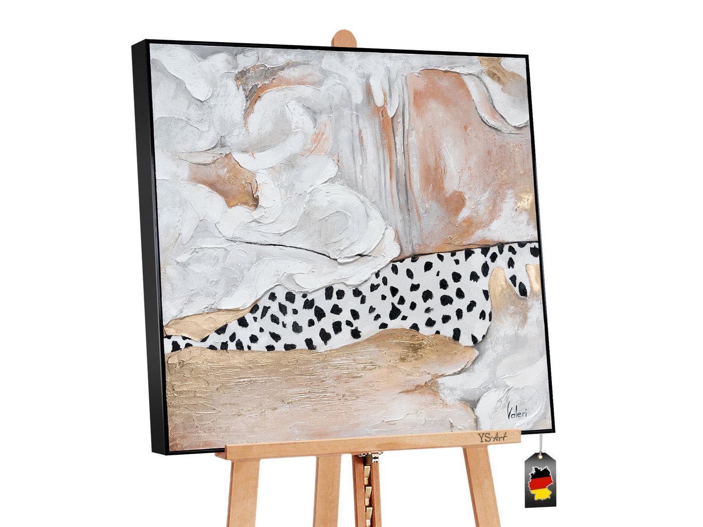 YS-Art Gemälde Stil, Tiermuster Dalmatiner Leinwand Bild Handgemalt mit Rahmen von YS-Art