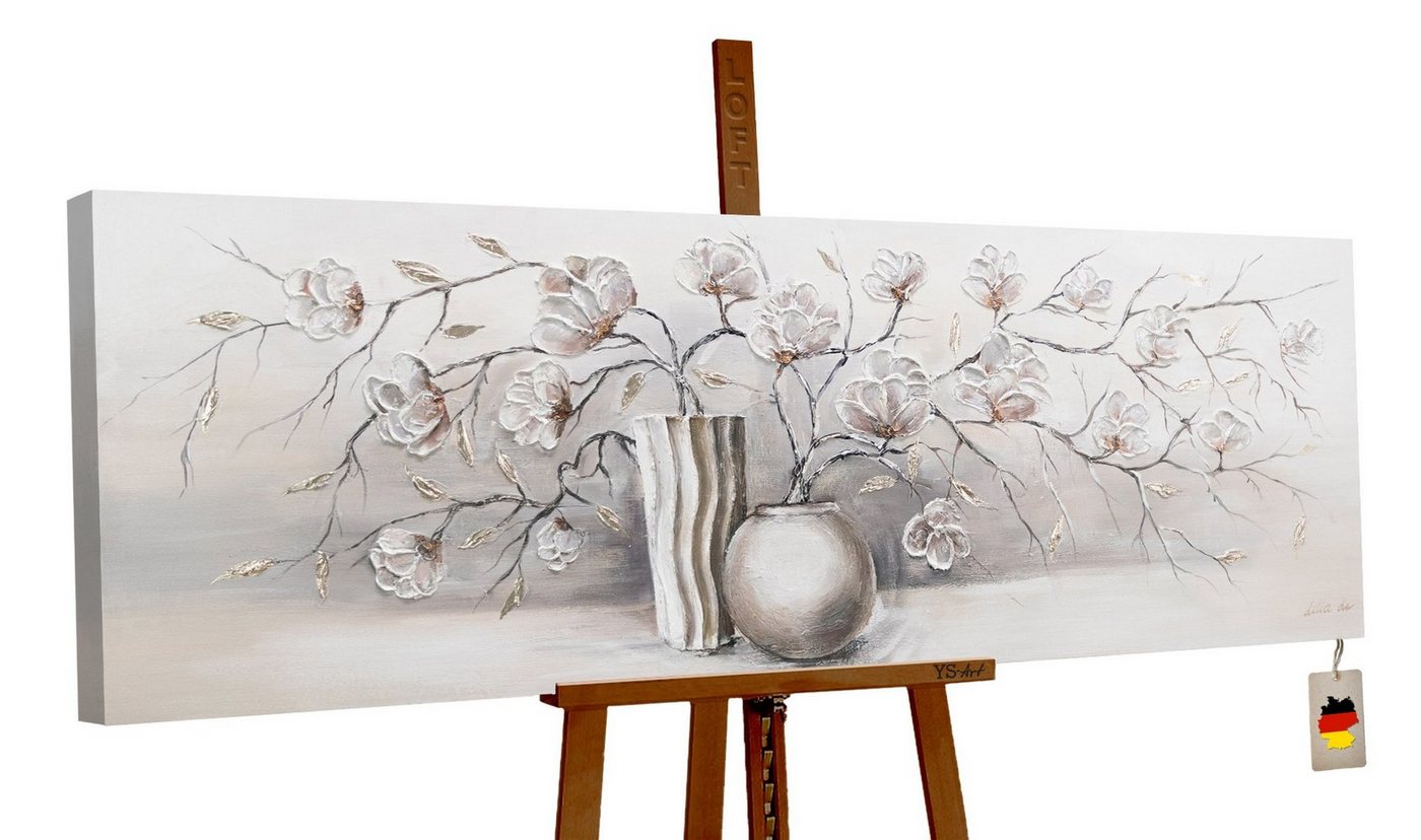YS-Art Gemälde Stilleben, Blumen, Blumen Leinwand Bild Silber Vase von YS-Art