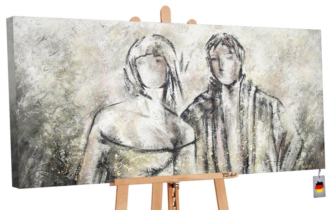 YS-Art Gemälde Traumhaftes Pärchen, Menschen, Paar Leinwand Bild Handgemalt Hochzeit Liebe Grau Schwarz von YS-Art