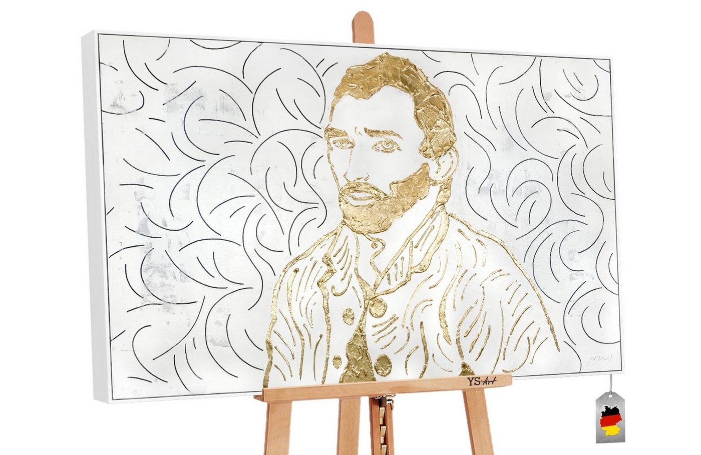 YS-Art Gemälde Van Gogh, Menschen, Leinwand Bild Handgemalt Gold Vincent van Gogh mit Rahmen von YS-Art