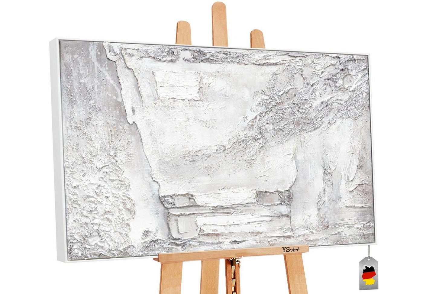 YS-Art Gemälde Helles licht, Leinwand Bild Handgemalt Silber Abstrakt mit Struktur mit Rahmen von YS-Art
