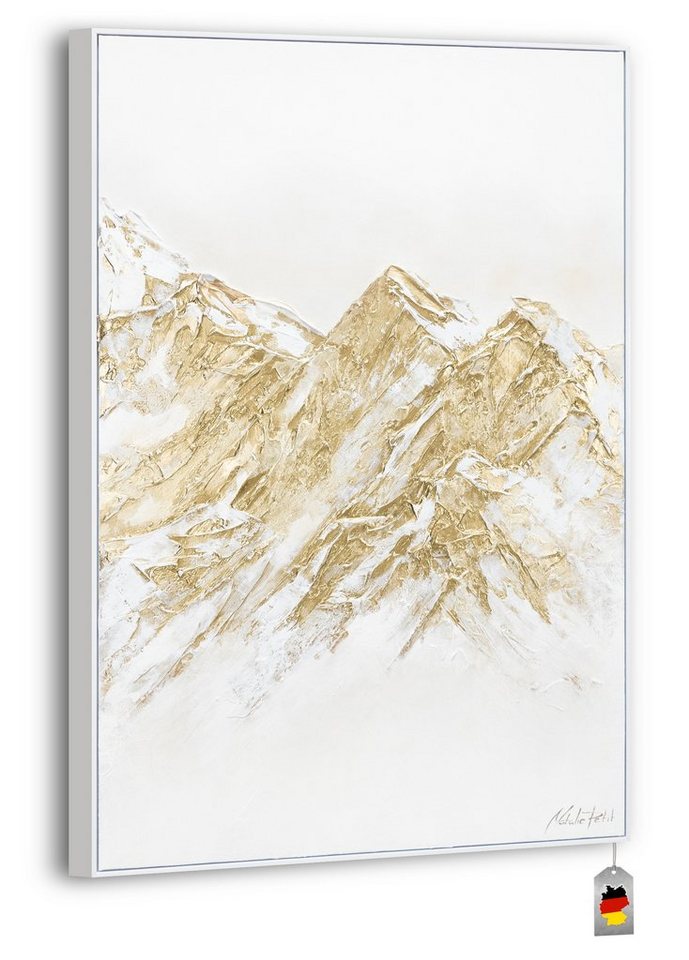 YS-Art Gemälde Zugspitze, Vertikales auf Leinwand Bild Handgemalt Goldener Berg mit Rahmen von YS-Art
