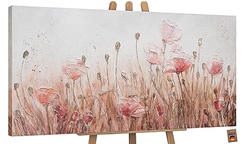 YS-Art Abstrakt Acryl Gemälde auf Leinwand April handgemalt Wandbilder Wohnzimmer modern Wohndekor Bilder Büro Praxis Beige Mohn Blumen echte Kunst 100x50 cm von YS