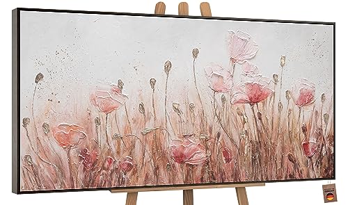 YS-Art Abstrakt Acryl Gemälde auf Leinwand April handgemalt Wandbilder Wohnzimmer modern Wohndekor Bilder Büro Praxis Beige Mohn Blumen echte Kunst mit Rahmen 100x50 cm von YS