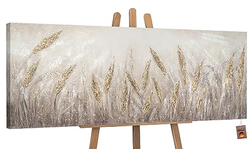 YS-Art Abstrakt Acryl Gemälde auf Leinwand Dämmerung handgemalt Wandbilder Wohnzimmer modern Wohndekor Design Bild braun Gold horizontal echte Kunst 150x50 cm von YS