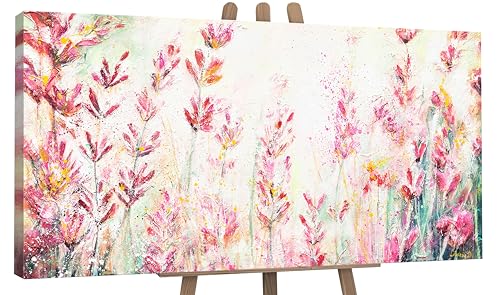 YS-Art Abstrakt Acryl Gemälde auf Leinwand Juli handgemalt Wandbilder Wohnzimmer modern Wohndekor Bilder Büro Praxis Sommer Blumen bunt echte Kunst 120x60 cm von YS
