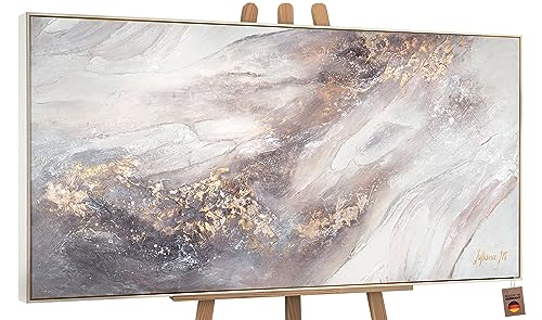 YS-Art Abstrakt Acryl Gemälde auf Leinwand Relax handgemalt Wandbilder Wohnzimmer modern Wohndekor Bilder Büro Praxis creme gold Farben echte Kunst mit Rahmen 100x50 cm von YS