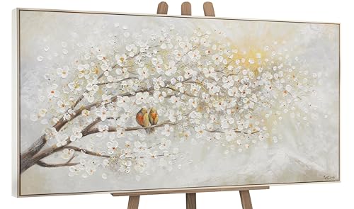 YS-Art Abstrakt Acryl Gemälde auf Leinwand Sonnenaufgang handgemalt Wandbilder Wohnzimmer modern Kirschblüten Wohndekor Bilder Büro echte Kunst mit Rahmen 160x80 cm von YS