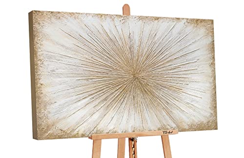 YS-Art Abstrakt Acryl Gemälde auf Leinwand Sonnenstrahlen handgemalt Wandbilder Wohnzimmer modern Wohndekor Design Bild Sonne Gold echte Kunst 120x80 cm von YS