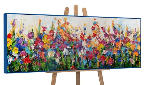 YS-Art Abstrakt Acryl Gemälde auf Leinwand Wirbelwind der Feldfarben handgemalt Wandbilder Wohnzimmer modern Wohndekor Bild Blumen Weide echte Kunst 150x50 cm von YS