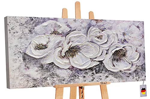 YS-Art Abstrakt Acryl Gemälde auf Leinwand handgemalt Lieblingsblumen Wandbilder Wohnzimmer moderne weiß violette Blumen Wohndekor Bilder echte Kunst 140x70 cm von YS