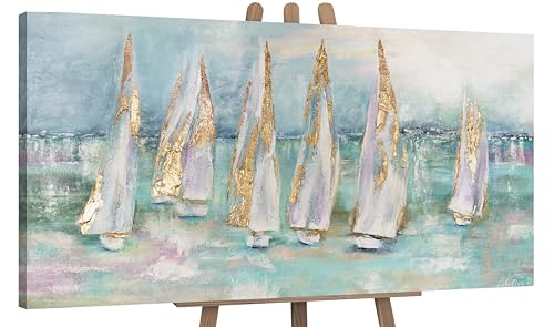 YS-Art Abstrakt Acryl Gemälde auf Leinwand handgemalt Segelboote Wandbilder Wohnzimmer moderne blaue Meereslandschaft Wohndekor Bilder echte Kunst 140x70 cm YS-Art Abstrakt Acryl Gemälde auf Leinwand handgemalt Segelboote Wandbilder Wohnzimmer moderne blaue Meereslandschaft Wohndekor Bilder echte Kunst 140x70 cm von YS