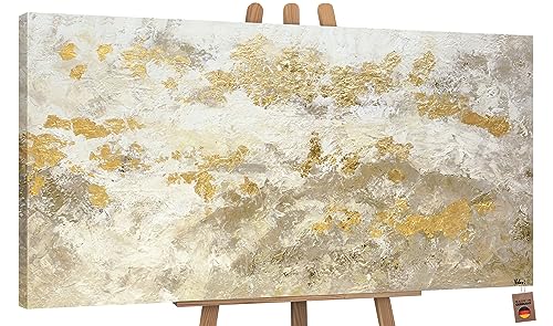 YS-Art Abstrakt Acryl Gemälde auf Leinwand handgemalt mit Blattgold glänzendes Gold Wandbilder Wohnzimmer moderne Wohndekor Bilder Büro echte Kunst 160x80 cm von YS