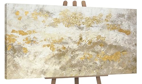 YS-Art Abstrakt Acryl Gemälde auf Leinwand handgemalt mit Blattgold glänzendes Gold Wandbilder Wohnzimmer Moderne Wohndekor Bilder Büro echte Kunst 140x70 cm von YS