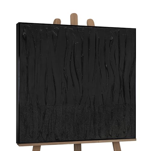 YS-Art Abstrakt Acryl Gemälde auf Leinwand schwarzer Samt handgemalt Wandbilder Wohnzimmer modern Wohndekor gemalt Bild quadratisch echtes Kunstwerk von YS