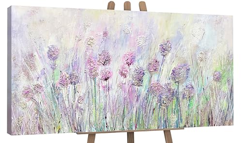 YS-Art Abstrakt Design Acryl Gemälde auf Leinwand Blumen auf der Wiese handgemalt Wandbilder Wohnzimmer modern Wohndekor Bilder Büro echtes Kunstwerk 140x70 cm von YS