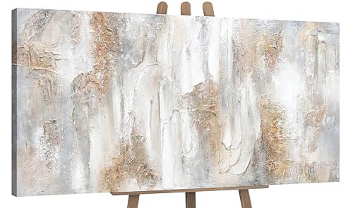 YS-Art Abstrakt Design Acryl Gemälde auf Leinwand Philosophie handgemalt Wandbilder Wohnzimmer modern Wohndekor Bilder Büro Gold Grau echtes Kunstwerk 120x60 cm von YS