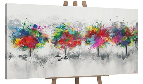 YS-Art Abstrakt Design Acryl Gemälde auf Leinwand bunter Wald handgemalt Wandbilder Wohnzimmer modern Wohndekor Bilder Büro farbenfrohe echte Kunst 140x70 cm von YS