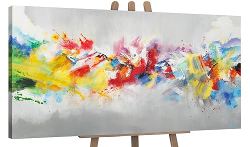 YS-Art Abstrakt Design Acryl Gemälde auf Leinwand buntes Leben handgemalt Wandbilder Wohnzimmer modern Wohndekor Bilder Büro farbenfrohe echte Kunst 120x60 cm von YS