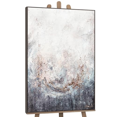 YS-Art Abstrakt Luxus Design Acryl Gemälde auf Leinwand Ensemble handgemalt Wandbilder Wohnzimmer modern Wohndekor Bilder Büro grau blau echte Kunst mit Rahmen 120x80 cm von YS
