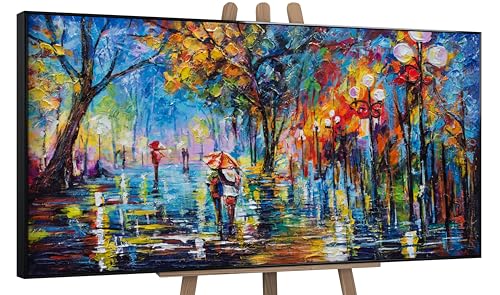 YS-Art Abstrakt Stil Acryl Gemälde auf Leinwand Herbstliche Allee handgemalt Wandbilder Wohnzimmer modern Wohndekor Bilder echte warme Kunstwerke gerahmt mit Rahmen 100x50 cm von YS