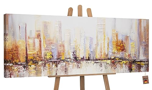 YS-Art Abstrakt Stil Acryl Gemälde auf Leinwand Megapolis Großstadt handgemalt Wandbilder Wohnzimmer modern Wohndekor Bilder Büro echte Kunstwerke gerahmt 120x40 cm von YS