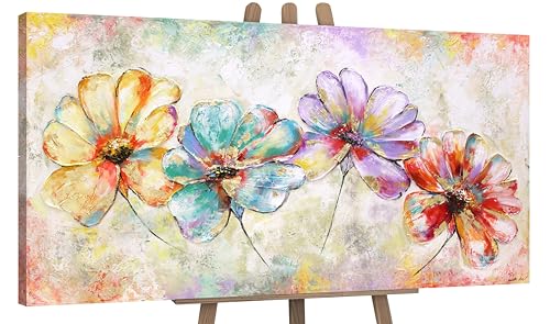 YS-Art Acryl Gemälde auf Leinwand handgemalt schöne Blumen Leinwandbild Abstrakt bunte Farben Wanddeko Wohnzimmer modern Wohndekor Büro Kunst 200x100 cm von YS