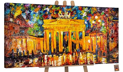 YS-Art XXL Abstrakt Acryl Gemälde auf Leinwand Brandenburger Tor handgemalt Wandbilder Wohnzimmer modernes Design Bilder Berlin echtes Kunstwerk 200x100 cm von YS