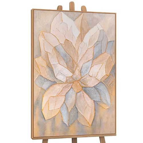 YS-Art Acrylbilder auf Leinwand Abstrakte Blume handgemalt Zart Farben Gemälde mit Rahmen Wandbild Wohnzimmer modernes Wohndekor echtes Kunstwerk 140x100 cm von YS