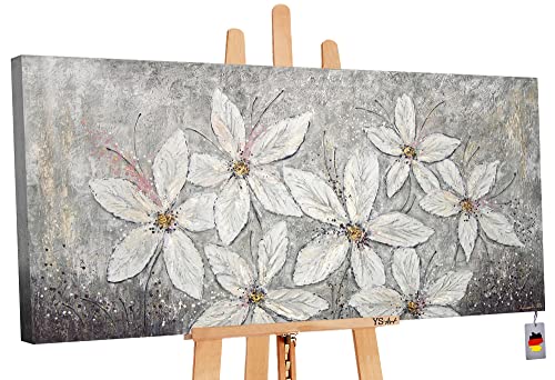 YS-Art XXL Abstrakt Acryl Gemälde auf Leinwand Blumenparadies handgemalt Wandbilder Wohnzimmer Kinderzimmer Büro moderne Design Bilder echte Kunst 120x60 cm von YS