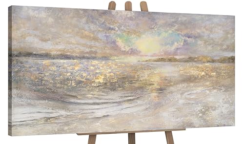 YS-Art Abstrakt Acryl Gemälde auf Leinwand handgemalt Meer Dämmerung Wandbilder Wohnzimmer Moderne kraftvolle Natur Wohndekor Bilder echte Kunst 160x80 cm von YS