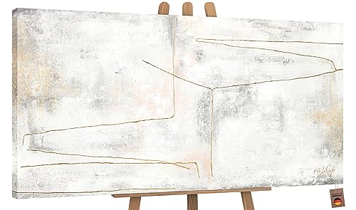 YS-Art Abstrakt Acryl Gemälde auf Leinwand goldene Schleife handgemalt Wandbilder Wohnzimmer modern Wohndekor Bilder Büro Minimalismus echte Kunst 140x70 cm von YS