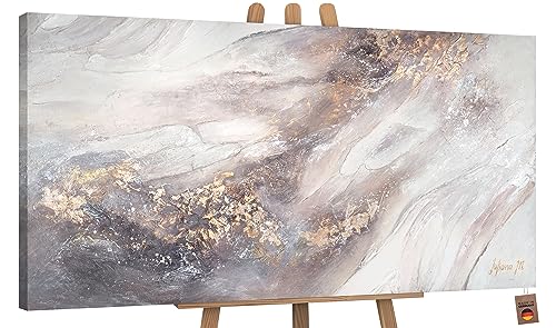 YS-Art Abstrakt Acryl Gemälde auf Leinwand Relax handgemalt Wandbilder Wohnzimmer modern Wohndekor Bilder Büro Praxis creme gold Farben echte Kunst 120x60 cm von YS