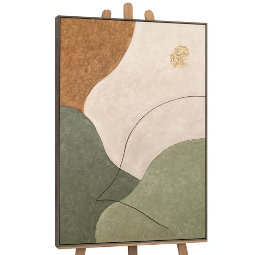 YS-Art Bunte Acryl Gemälde auf Leinwand handgemalt Abstraktion in Beige- und Grüntönen Wandbild Wohnzimmer modern Büro echte Landschaft Kunst Bilder mit Rahmen 140x100 cm von YS