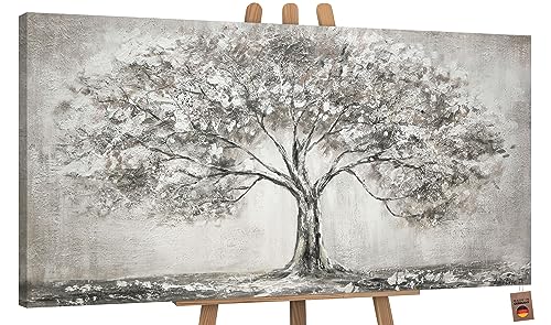 YS-Art Acryl Gemälde auf Leinwand handgemalt Lebensbaum Abstrakte Kunst Bilder Wohnzimmer Wandbilder modern mit grau Farben Grauen Farben 200x100 cm von YS