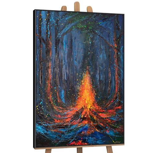 YS-Art Groß Acryl Gemälde auf Leinwand Natur handgemalt Lied des Feuers handgemalt Wandbild Wohnzimmer modern Wohndekor Bilder Büro echte Kunst 140x100 cm von YS