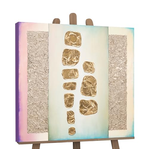YS-Art Luxus Abstrakt Acryl Gemälde auf Leinwand Goldglitzer handgemalt Wandbilder Wohnzimmer modern Wohndekor Design Büro Lobby Bild Gold echte Kunst 100x100 cm von YS