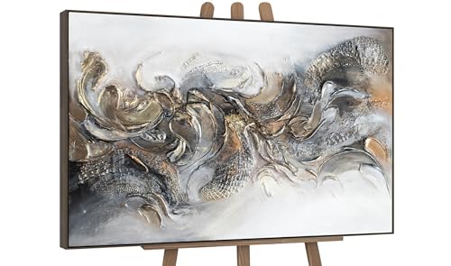 YS-Art Luxus Abstrakt Acryl Gemälde auf Leinwand Melodie handgemalt Wandbilder Wohnzimmer modern Wohndekor Büro Lobby schwarz Gold Bild echte Kunst 120x80 cm von YS